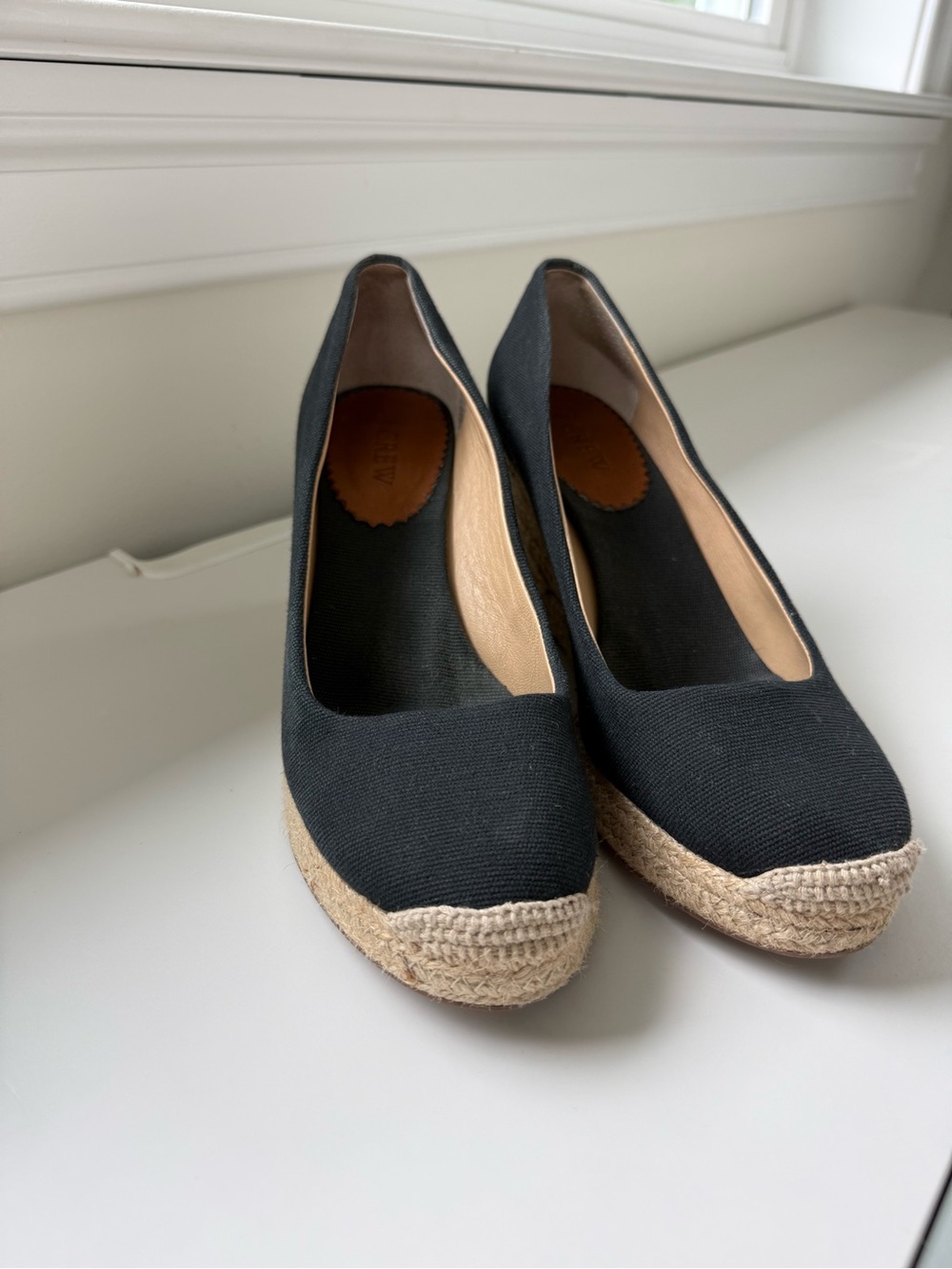 J. Crew Black Canvas Espadrille Wedge Pumps